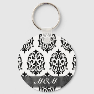 Black and white damask personalised mum key ring