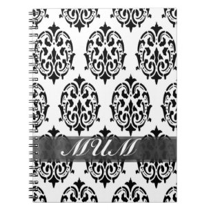 Black and white damask personalised mum notebook