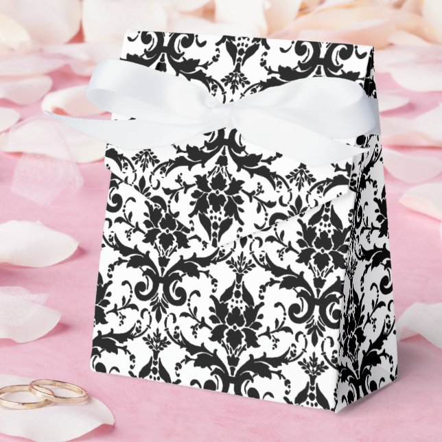 Black and White Damask Personalised Wedding Favour Box (Wedding)