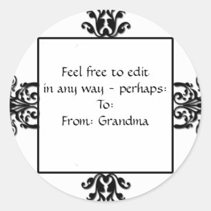 Black and White Damask Photo Logo Classic Round Sticker