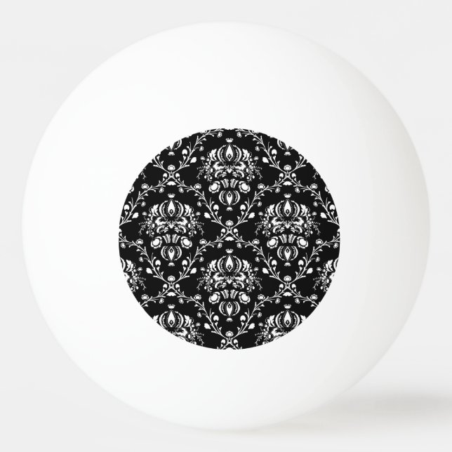 Black and White Damask Ping Pong Ball (Front)