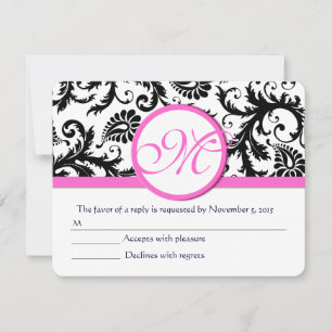 Black and White Damask Pink Trim RSVP