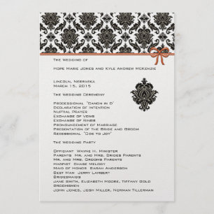 Black and White Damask Pink Trim Wedding Program Programme