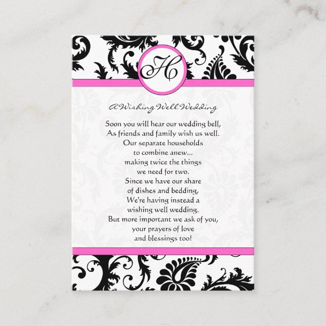 Black and White Damask Pink Trim Wishing Well Enclosure Card (Front)