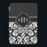 Black and White Damask Polka Dots Monogram iPad Mini Cover<br><div class="desc">Chic modern stylish iPad case design features a mix of preppy polka dots and elegant vintage damask patterns personalised with your monogram initials or name in a quatrefoil frame. Click Customise It to change monogram font and colours to create your own unique one of a kind design!</div>