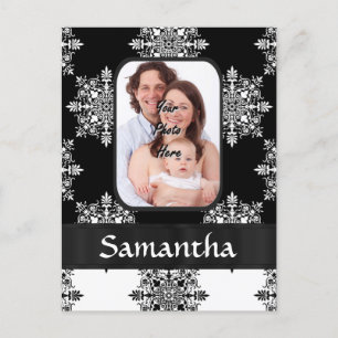 Black and white damask postcard