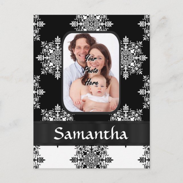 Black and white damask postcard (Front)