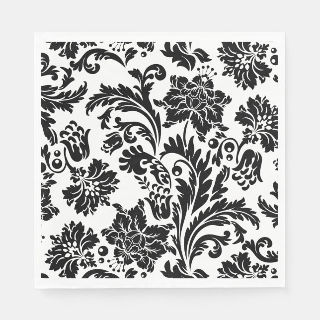 Black and white damask print paper napkins (Front)