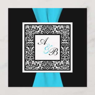 Black and White Damask PRINTED Ribbon Invitation