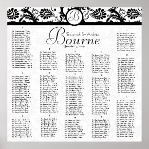 Black and White Damask Reception Seating Chart