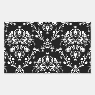 Black and White Damask Rectangular Sticker