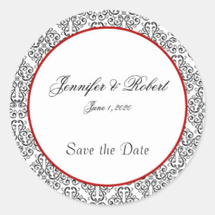 Black and White Damask Red Accent Envelope Seal