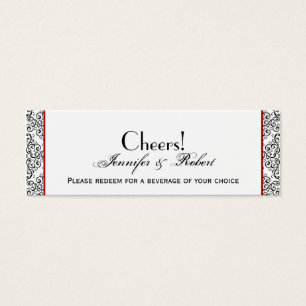 Black and White Damask Red Wedding Drink Ticket