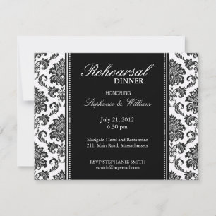 Black and White Damask Rehearsal Dinner Card