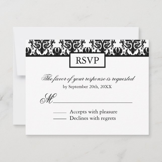 Black and White Damask Reply Cards - RSVP (Front)