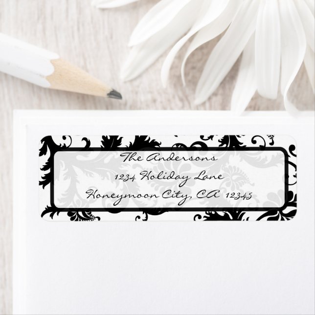 Black and White Damask Return Address Labels (Insitu)