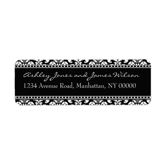 Black and White Damask Return Address Labels (Front)