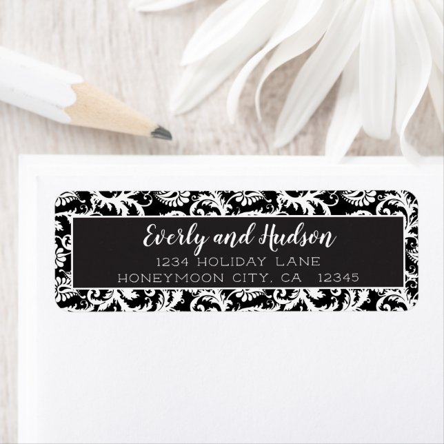 Black and White Damask Return Address Labels (Insitu)