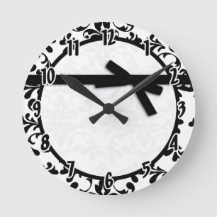 Black and White Damask Ribbon Clock
