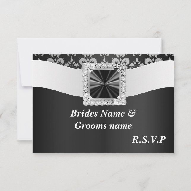 Black and white damask rsvp (Front)
