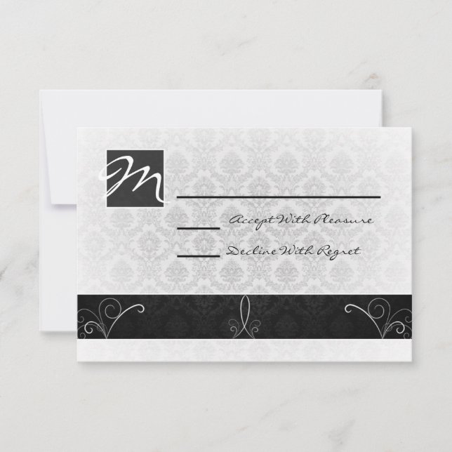 Black and White Damask RSVP Card (Front)