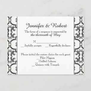 Black and White Damask RSVP Postcard