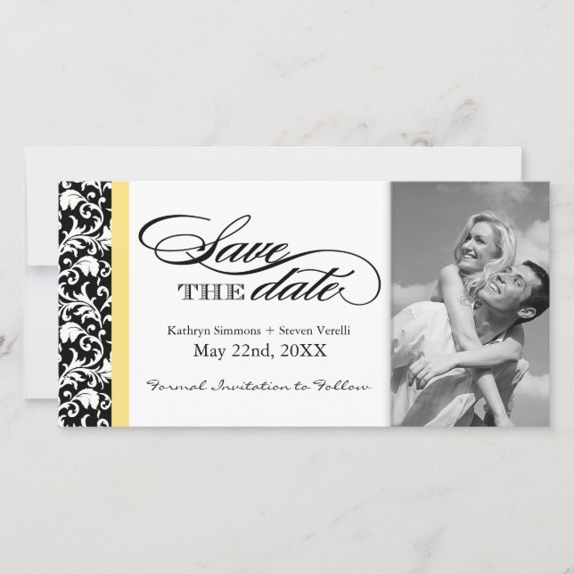 Black and White Damask  Save The Date (Front)