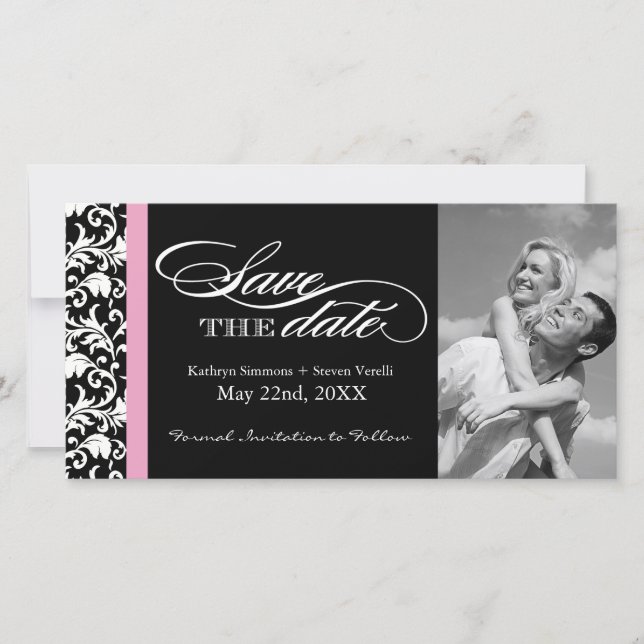 Black and White Damask  Save The Date (Front)