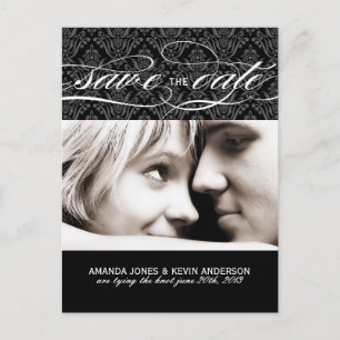 Black and White Damask Save the Date Announcement Postcard