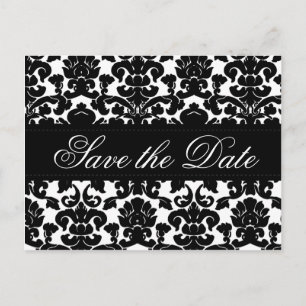 Black and White Damask Save the Date Card