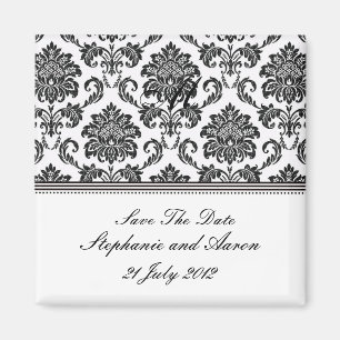 Black and White Damask Save The Date Magnet
