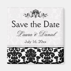 Black and White Damask Save the Date Magnet