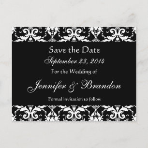 Black and White Damask Save The Date Postcard