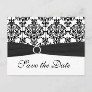 Black and White Damask Save the Date Postcard