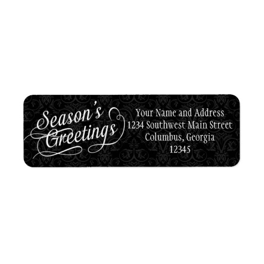 Black and White Damask Season's Greetings Return Address Label