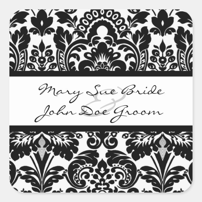 Black and White Damask Stickers for Invitations (Front)