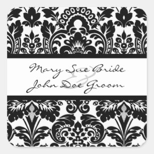 Black and White Damask Stickers for Invitations