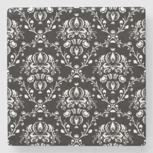 Black and White Damask Stone Coaster
