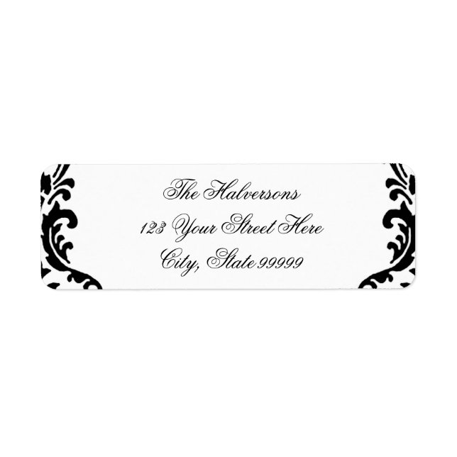 Black and White Damask Swirls Address Labels (Front)