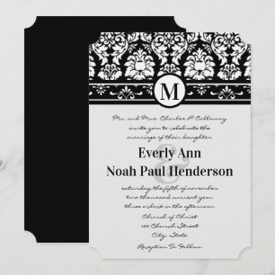 Black and White Damask Swirls Wedding Invitation