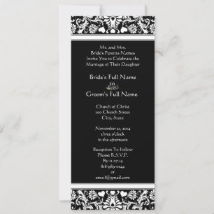 Black and White Damask Swirls Wedding Invitation
