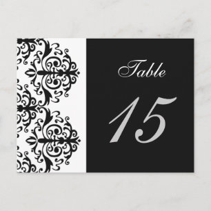 black and white damask table number cards