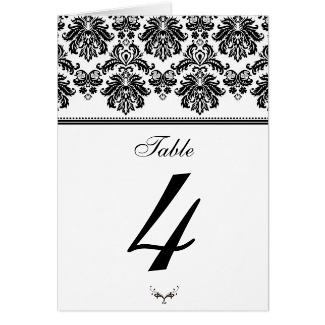 Black and White Damask Table Seating Number (Front)