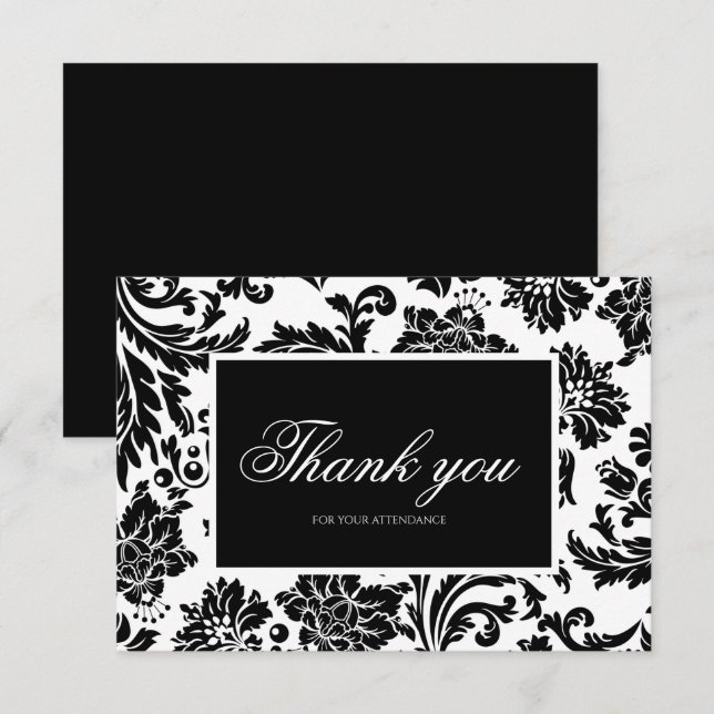 Black and white damask thank you card (Front/Back)