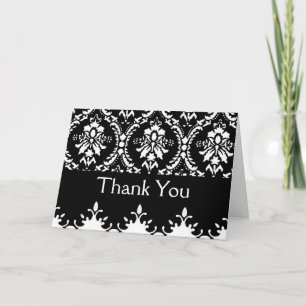 Black and White Damask Thank You Card