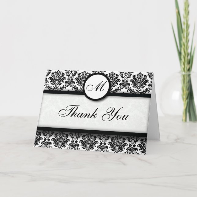 Black and White Damask Thank You Cards (Front)