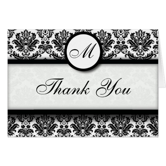 Black and White Damask Thank You Cards