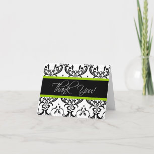 Black and White Damask Thank You Cards Green
