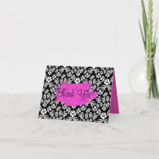 Black and White Damask Thank You Note Card