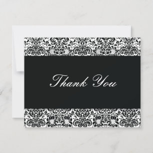 Black and White Damask Thank You Note Card